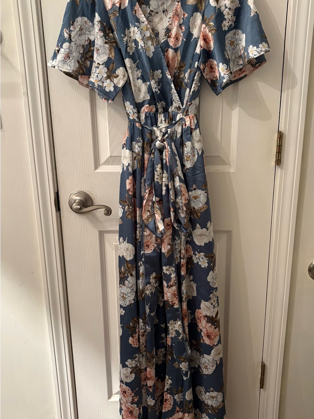 Sicily Satin Maxi Dress blue floral